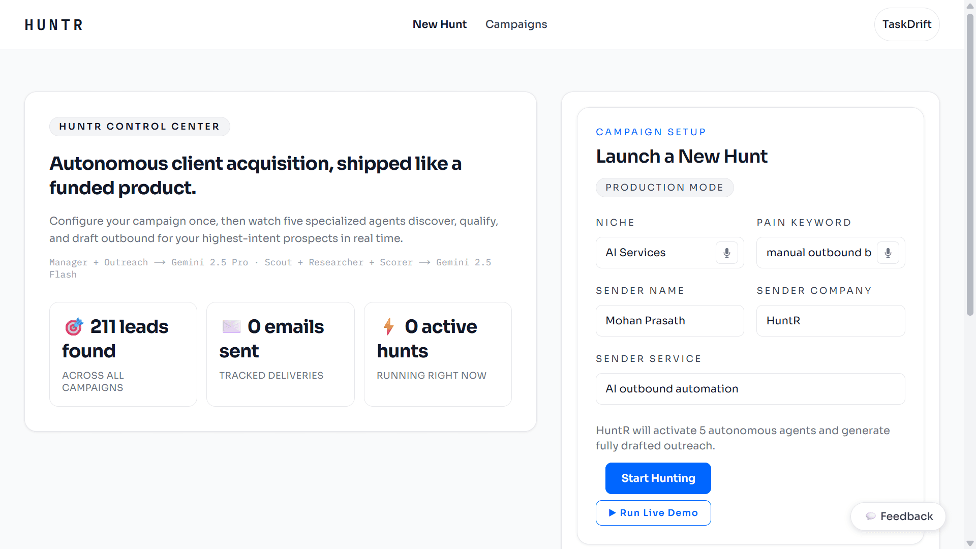 HuntR demo